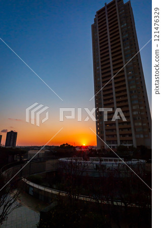 Sunset seen from Namba Parks, Park Tower, November 20, Japan 121476329