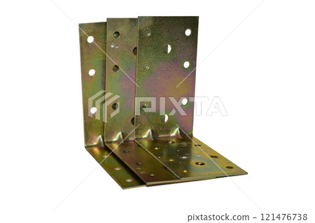 Mounting angle metal brackets isolated on white background 121476738