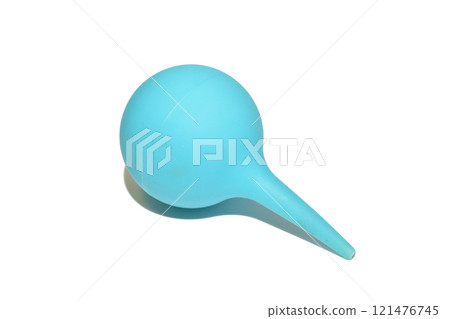 Blue rubber enema with plastic tip. On white background. Blue rubber enema with plastic tip. On white background. 121476745