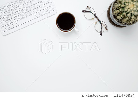 Flat lay composition with copy space. Office workspace and productivity concept 121476854