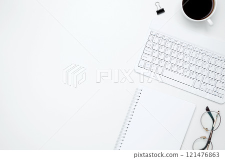 Flat lay composition with copy space. Office workspace and productivity concept. Mock up notebook Flat lay composition with copy space. Office workspace and productivity concept. Mock up notebook 121476863