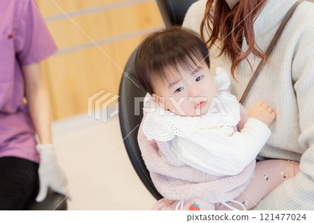 An anxious baby undergoing an infant checkup An anxious baby undergoing an infant checkup 121477024