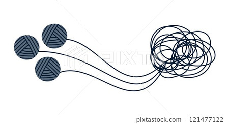 Three tangles chaotically tangled together. Chaos and order. Tangled jangle, Tangled thoughts. Counselling, therapy, psychology, support concept. Coaching, mentoring or psychotherapy. Problem solving. 121477122