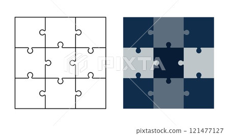 Puzzle of 9 square pieces. Editable Stroke. Creativity, inspiration, logical thinking. flat style 121477127