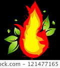 Flame and leaves on the black 121477165