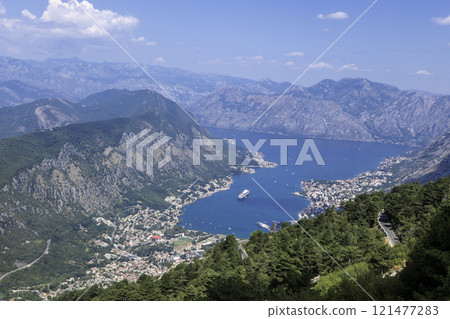 Montenegro, Kotor, View of the Bay of Kotor from the Mountain. 121477283