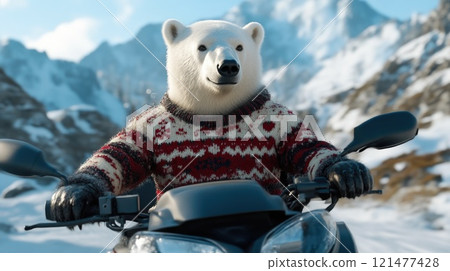 Holiday Fun with Polar Bear on Snowmobile Holiday Fun with Polar Bear on Snowmobile 121477428