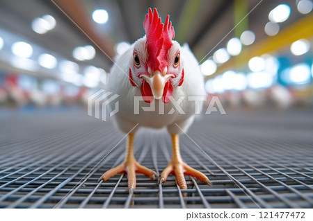 Close-Up of Chicken Foot in Farm Enclosure 121477472