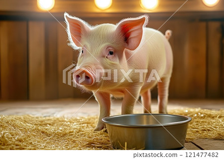 Domestic Pig in a Cozy Indoor Habitat 121477482