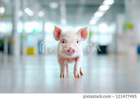 Young pig in a modern factory farm setting 121477495