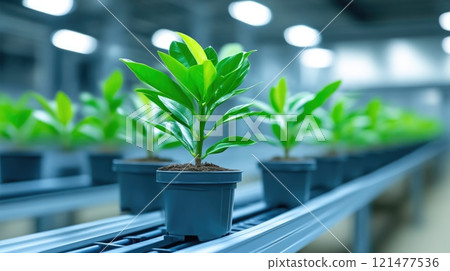 Close-up of Potted Herbs in a Tranquil Garden 121477536