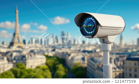 Urban Surveillance: CCTV Camera Watching Over City 121477559