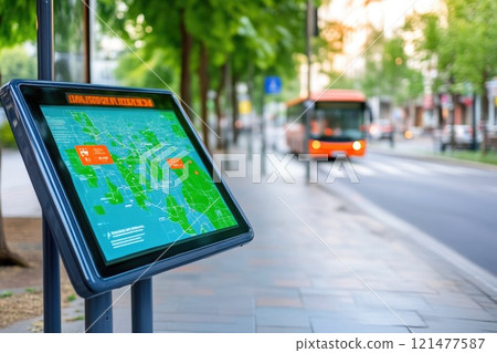 Eco-Conscious Public Transport Map at Bus Station Eco-Conscious Public Transport Map at Bus Station 121477587