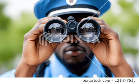 Surveillance Officer Watching for Potential Threats 121477635