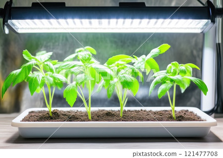Cozy Indoor Herb Garden with Lush Greenery 121477708