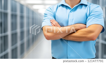 Prison Officer Keeping Watch Over Dangerous Inmates 121477791