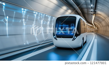 Clean Energy Transit: Electric Bus with Green Tunnel Lights 121477801