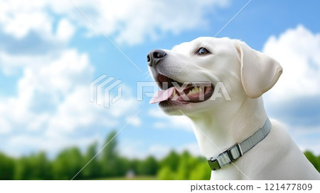 Joyful dog feeling the wind in the car 121477809