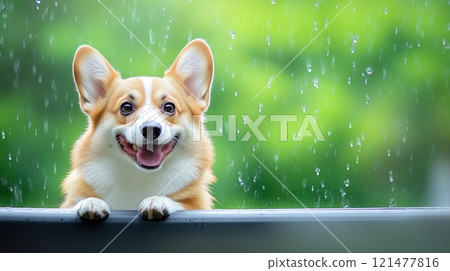 Corgi Enjoying Cozy Car Ride on a Rainy Day Corgi Enjoying Cozy Car Ride on a Rainy Day 121477816