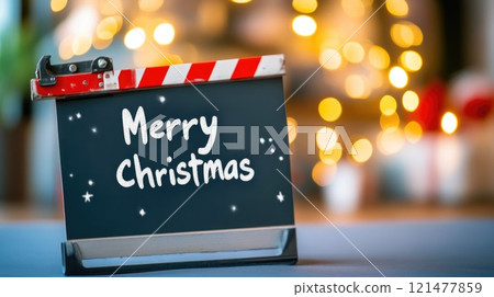 Holiday season clapperboard featuring 'Merry Christmas' text 121477859