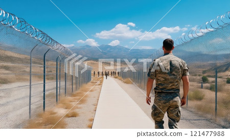 Prison Guard Checking for Threats in Yard Prison Guard Checking for Threats in Yard 121477988