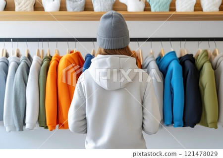 Winter Wardrobe Shopping: Woman Holding Sweaters 121478029