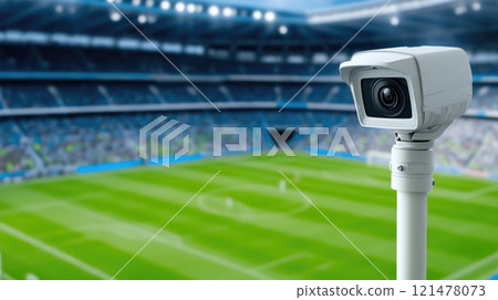 Football match monitored by advanced CCTV cameras Football match monitored by advanced CCTV cameras 121478073