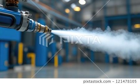 Close-up of Injector Nozzle Spraying Fluid Mist 121478105