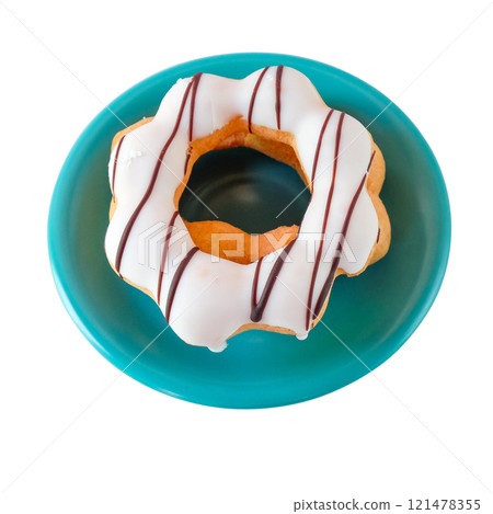 Fresh sweet donuts on dish ,Fast sweet food concept. 121478355