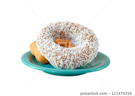 Fresh sweet donuts on dish ,Fast sweet food concept. Fresh sweet donuts on dish ,Fast sweet food concept. 121478356