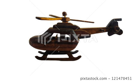 Wooden helicopter toy isolated on white background Wooden helicopter toy isolated on white background 121478451
