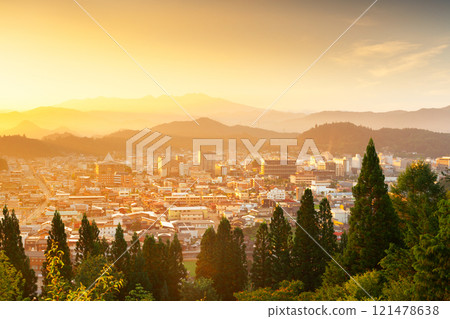Takayama, Gifu, Japan downtown city skyline 121478638