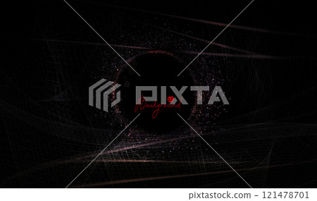 Composition with a wavy mesh pattern, a round frame made of shiny tinsel Composition with a wavy mesh pattern, a round frame made of shiny tinsel 121478701