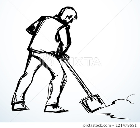 Vector Drawing. Man Cleaning Snow 121479651