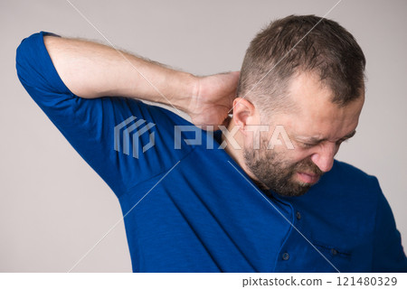 Man having neck ache Man having neck ache 121480329