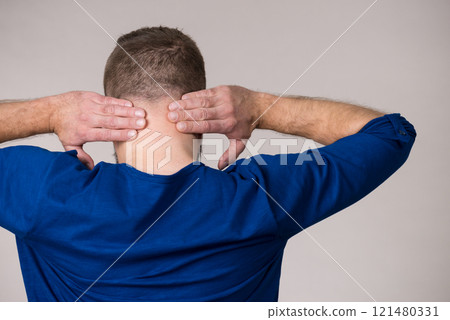 Man having neck ache Man having neck ache 121480331