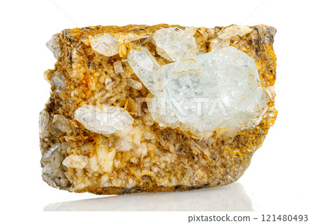 macro stone mineral quartz with galena on a white background 121480493