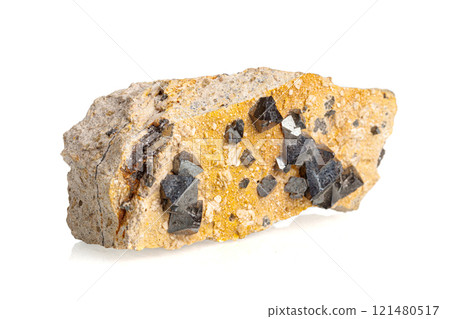 Macro Magnetite mineral stone on a white background Macro Magnetite mineral stone on a white background 121480517