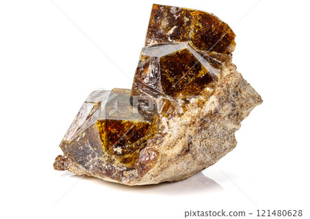 Macro stone Grossular mineral on white background Macro stone Grossular mineral on white background 121480628