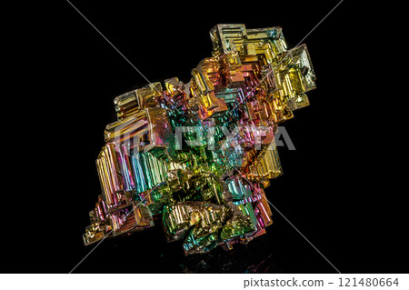 Macro of the stone bismuth mineral on a black background 121480664