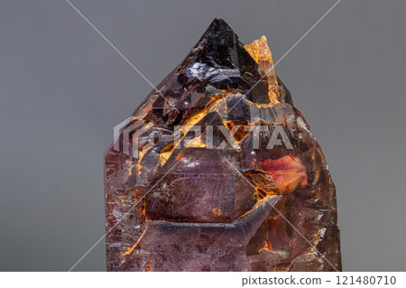 macro mineral stone amethyst with smoky quartz on a black background macro mineral stone amethyst with smoky quartz on a black background 121480710
