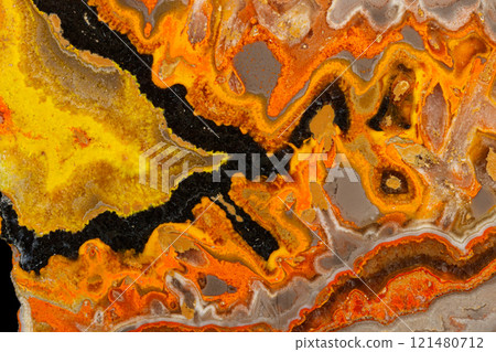 Macro mineral stone "Bee" jasper on a gray background 121480712