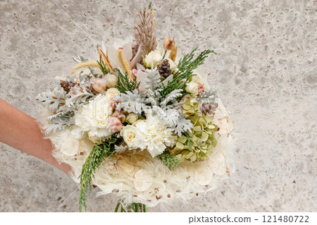 Christmas composition of flowers and Christmas decorations Christmas composition of flowers and Christmas decorations 121480722