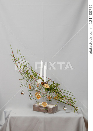 Christmas composition of flowers and Christmas decorations Christmas composition of flowers and Christmas decorations 121480752