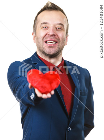 Man in suit holding heart Man in suit holding heart 121481094