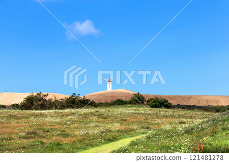 Rubjerg Knude Lighthouse on the coast of the North Sea in the Jutland in northern Denmark.  121481278