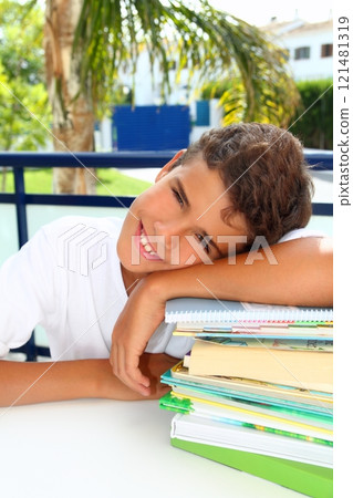 boy student teenager happy thinking with books 121481319