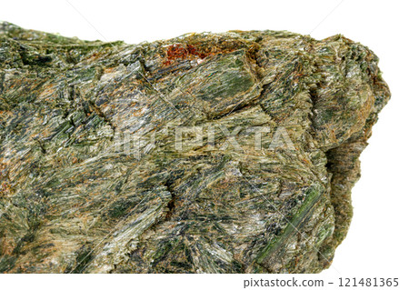 Macro stone mineral Diopside Calcite Magnetite on a white background 121481365