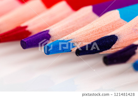 macro multicolored pencils on a white background 121481428
