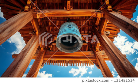 A traditional bell tower against the blue sky 121481534